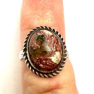 Vintage Sterling Silver Jasper Statement Ring | Large Oval Stone | Size 7